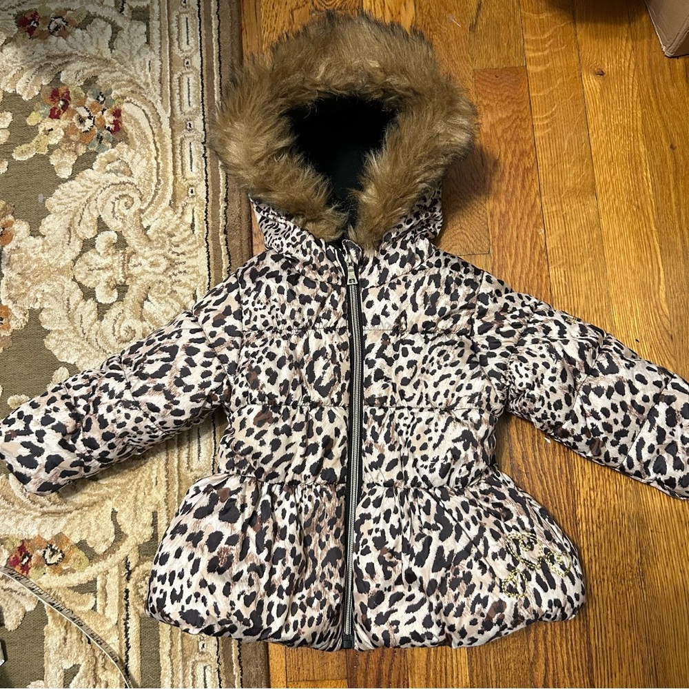 Pacific Trail Leopard Print Faux Fur Hooded Winter Coat